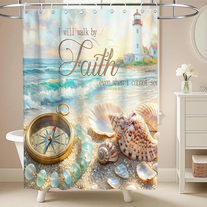 Luxury Aesthetic Ocean Shower Curtain Beach Nautical Funky Inspirational | Pretty Shower Curtains for Bathroom, Waterproof Bath Curtain with Hooks Machine Washable Bathtub Curtains 60x72 Inch Blue