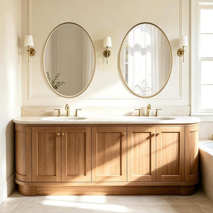 Brushed Gold Oval Bathroom Mirror 20x28 Inch | Vanity Wall Mirror, Crystal-Clear HD Glass, Rust-Proof Aluminum Frame, Inner-Curved Decor for Bedroom, Entryway Renovation