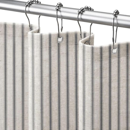 Farmhouse Striped Shower Curtain Grey Vintage Linen Curtain 72"W X 84"L | Extra Long Striped Shower Curtains with Linen Texture for Bathroom Decor