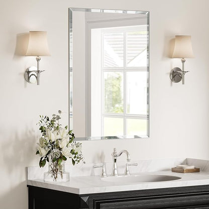 24"x36" Frameless Beveled Rectangular Bathroom Mirror for Over Sink | Broad coverage balances wider vanities and double-sink layouts, while polished edges keep the wall open, bright and refined