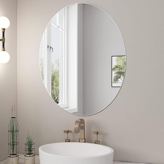 JUNEBRUSHS Oval Mirror, Acrylic Oval Bathroom Mirrors Unbreakable Frameless Wall-Mounted Mirrors for Wall Bedroom Home Decor