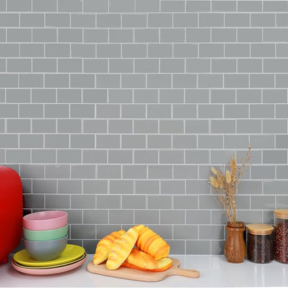 STICKGOO Subway Tile Peel and Stick Backsplash, Thicker Design 12" x 12" Stick on Backsplash Tiles for Kitchen, Bathroom, Wall Tile (1 Sheet, Light Grey)