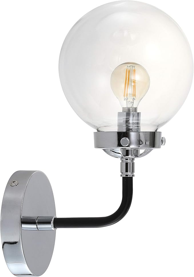 JONATHAN Y 6" Chrome/Black 1-Light LED Wall Sconce Vanity Lighting, Clear Glass Globe Shade Modern Contemporary Sconce for Bathroom Mirror, Hallway, UL Listed (JYL9056A)