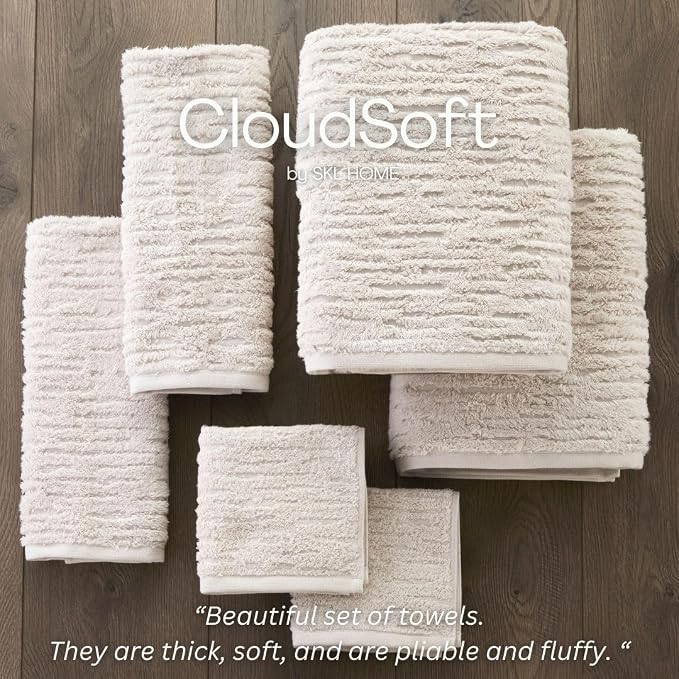 SKL Home CloudSoft Washcloth Set, 4-Piece, 100% Cotton Luxury, Oatmeal | Premium spa-level quality. 520 GSM weight. Ultra plush & absorbent.