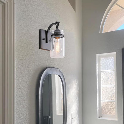 Black Wall Sconces Lighting Fixtures with Clear Glass Indoor 1-Light Bathroom Wall Sconce for Bathroom Hallway Stairwell