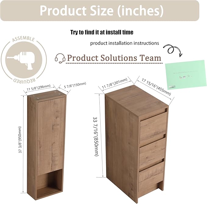36" Bathroom Vanity Set, 36 Inch Modern Freestanding Vanity with Wall-Mounted Side Cabinet and 6 Drawers, Single Resin Sink Floor Stand Cabinet Set Imitative Oak（J24+E12B+B12A）