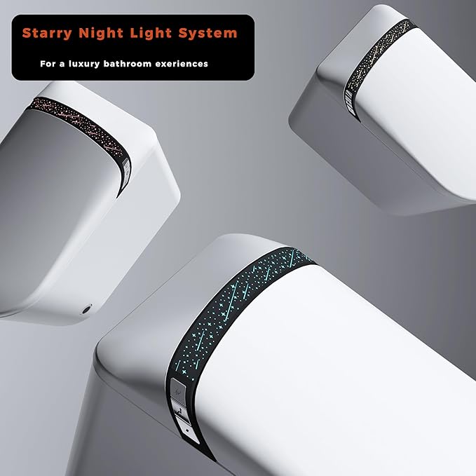 WinZo Luxury Smart Toilet with Elongated Heated Bidet Seat, Auto Flush, LED Display, Multiple Wash Modes with Starry Night Light Warm Comfort with ADA Height,Matte Black