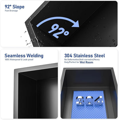 Stainless Led Shower Niche 36"x12" Black RGB Light No Tile Needed | 304 stainless steel shower niche,recessed niche shower,Led driver & remote control included,dimmable,bathroom shower storage
