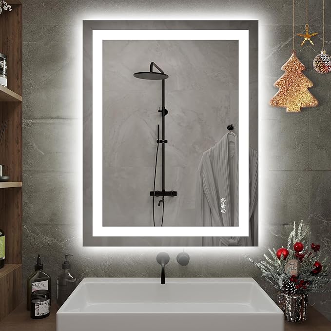 Hivone 28"X32" LED Bathroom Mirror with Lights, Anti-Fog, Dimmable, Backlit + Front Lit, Smart Bathroom Vanity Mirror, Memory Function, Shatterproof, Tempered Glass (Horizontal/Vertical)