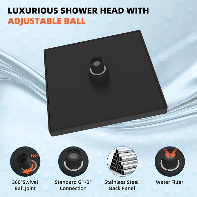 Hibbent cUPC Certified Thick Metal 8'' Rain Shower Head, Oil Rubbed Bronze | High Pressure Shower Head, Bathroom Waterfall Shower Heads, High Flow Fixed Showerheads with Adjustable Brass Ball Joint