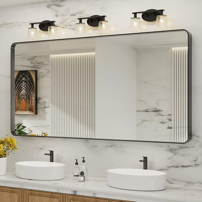 LOAAO 72X32 Inch Black Bathroom Mirror Metal Framed | Rounded Rectangle, Matte Black, Anti-Rust, Tempered Glass, Hangs Horizontally or Vertically