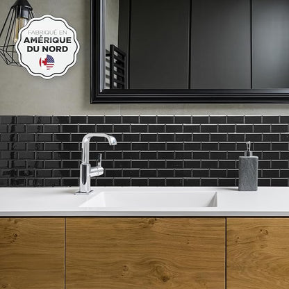 Smart Tiles Peel and Stick backsplash, Subway Jet Black, 10.95"x9.7" | Pack of 10 (6.3 sq ft), Glossy, Heat/Moisture Resistant, Low VOC, Kitchen/Bathroom, Renter Friendly, Made in Canada