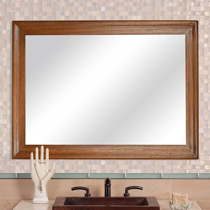 CULER Wood Wall Mirror for Bathroom, Rectangle,30 x 40 inch,Walnut Brown | Rustic Hanging Mirrors, Wooden Frame, For Living Room, Bedroom, Entryway