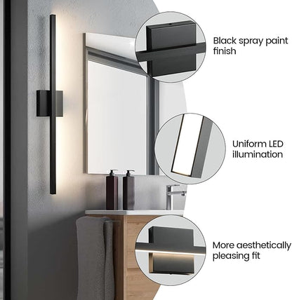 Black Bathroom Vanity Light - 31.5 inch Modern Bathroom Light Fixture Over Mirror 22W LED Dimmable Wall Sconce Lighting Fixture for Bedroom