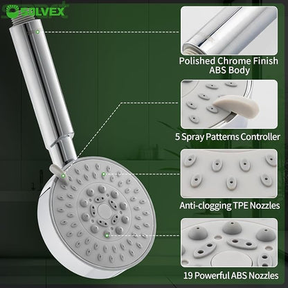 SOLVEX Shower Head with Handheld,High Pressure 5-mode Handheld Shower Head,Anti-clog Nozzles High Flow Hand Held Shower Head,Stainless Steel Leakproof Hose&Adjustable Bracket SP-92052