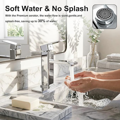 Chrome Bathroom Faucet with Pop-Up Drain | Single Handle Bathroom Sink Faucet with Deck Plate, Suitable for RV, Farmhouse, Vanity Sinks, 1 or 3 Hole Installation