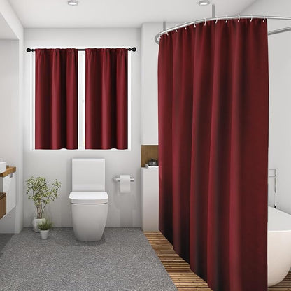 Shower Curtain Set, for Bathroom Decor 72" x 72", Burgundy Modern | Waffle Solid Textured Waffle Textured Cloth Waterproof Matching Window Shower Curtain 36 x 30 Inches