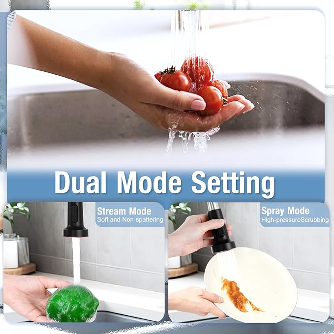 DJS Kitchen Faucets with Pull Down Sprayer Oil Rubbed Brozone -Single Handle 1 or 3 Holes Spring Kitchen Sink Faucet with Deck Plate for Farmhouse RV Vessel Basin