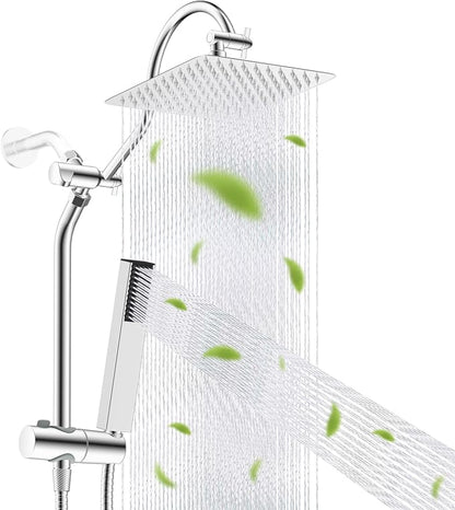 Hibbent 10'' Rainfall Shower Head with 4-mode Handheld Shower Spray, Chrome | cUPC Certified High Pressure Showerhead Combo, 12'' Adjustable Extension Arm, Extension Bar, Easy Reach Holder, 71'' Hose