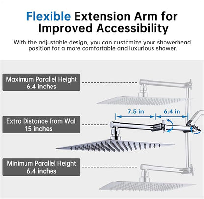 G-Promise All Metal 12 Inches Rainfall Shower Head with Handheld Combo | All Metal, Built to Last, Easy Install, Adjustable Height & Angle for All Heights, Extra Long Hose, Modern Upgrade