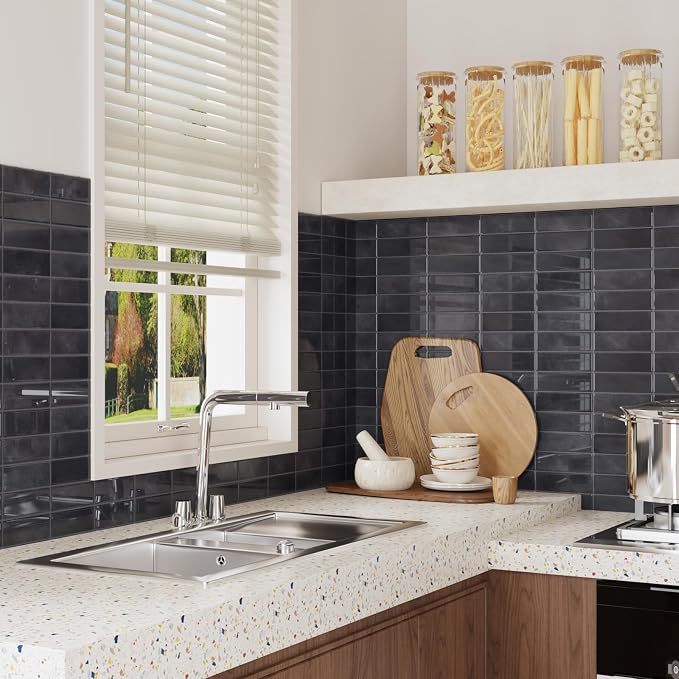 CRE8TIVE 16 Sheets Grey Straight Linear Peel and Stick Tile for Kitchen Bathroom Backsplash Peel and Stick Wall Tiles Waterproof 3D Rectangular Tile Stickers Removable Backsplash for Renters 12"x12"