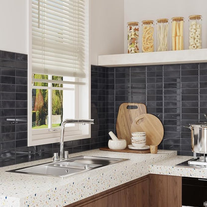 CRE8TIVE 16 Sheets Grey Straight Linear Peel and Stick Tile for Kitchen Bathroom Backsplash Peel and Stick Wall Tiles Waterproof 3D Rectangular Tile Stickers Removable Backsplash for Renters 12"x12"