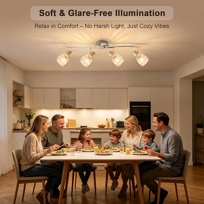 HiBay 4-Light Track Lighting Modern, Adjustable Ceiling Light Fixture | with Glass Shades, Metal Chrome Spotlight Indoor for Bathroom, Kitchen, Living Room, E12 Base, No Bulbs