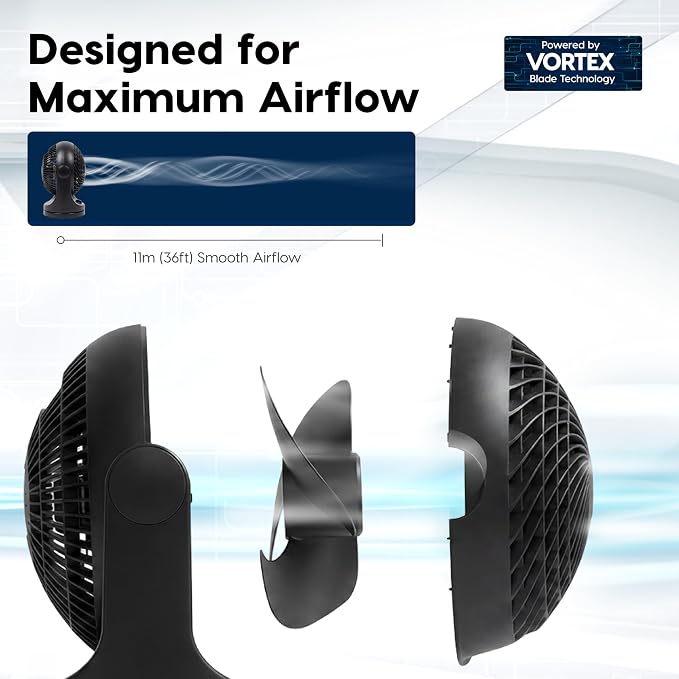 IRIS USA WOOZOO Medium Desk Fan, Oscillating, 112° Tilt, Dorm Office, Black | 36ft Max Air Distance, 244ft² Coverage, 112° Adjustable Vertical Tilt, 29db