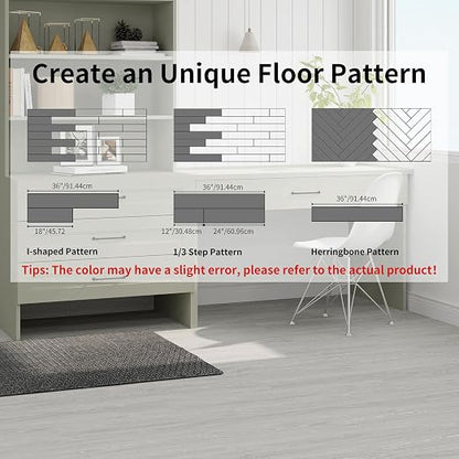MULGREAT Peel and Stick Floor Tile, 54 Sq.Ft Self Adhesive Vinyl Flooring Plank, 36 Pieces Waterproof Heavy Duty Wood Grain Tiles, 36"x6" DIY Planks for Laundry Kitchen Bathroom Apartment Grey