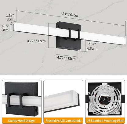 Modern Black Vanity Light Bar 24 Inch, 16W 5CCT Dimmable Bathroom Light Fixtures LED Wall Lighting Fixture