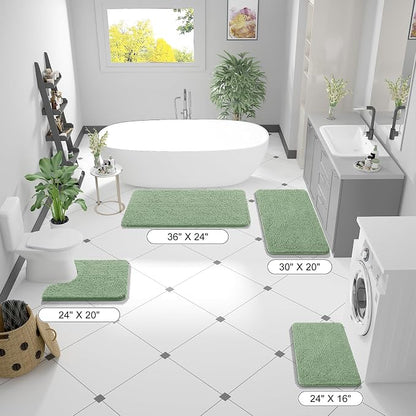 OLANLY Bathroom Runner Rugs 47x20, Extra Soft Absorbent Chenille Bath Rugs | Sage Green, Quick-Drying Rubber Backing, Washable Long Bath Mat for Bathroom Floor, Tub and Shower, Home Decor Accessories