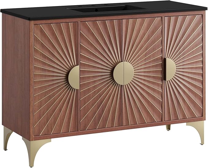Modway Daylight Bathroom Vanity Cabinet with Ceramic Basin, 48" Single Sink, Black Walnut