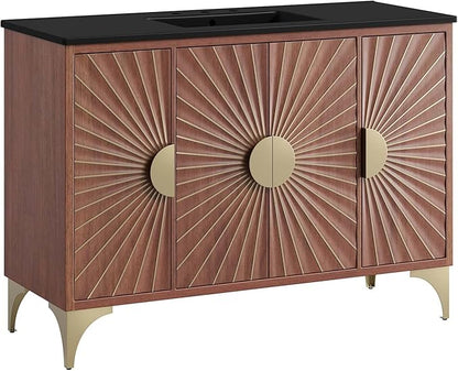 Modway Daylight Bathroom Vanity Cabinet with Ceramic Basin, 48" Single Sink, Black Walnut