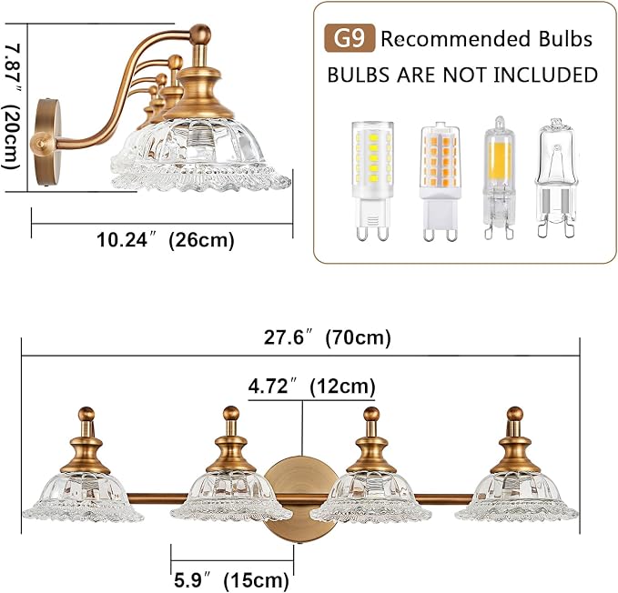 XIEDUN Bathroom Light Fixtures 4 Lights Vanity Lighting Fixtures Matte Brass Vintage Vanity Light Fixture Vanity Lights for Bathroom