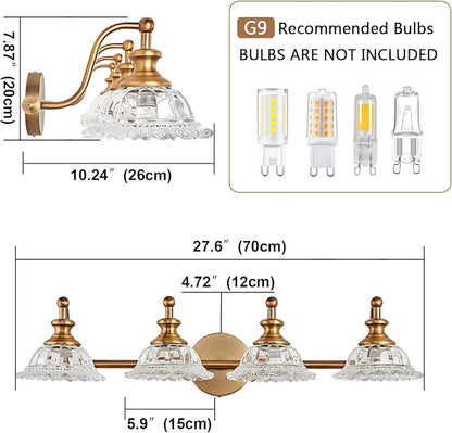XIEDUN Bathroom Light Fixtures 4 Lights Vanity Lighting Fixtures Matte Brass Vintage Vanity Light Fixture Vanity Lights for Bathroom