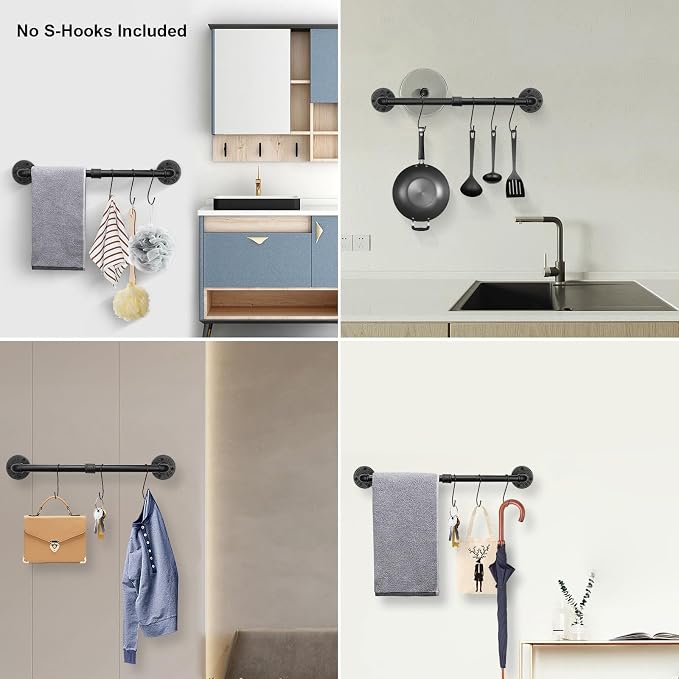 Livabber 5 Pieces Industrial Pipe Bathroom Towel Rack Set, Bath Hardware Include 18 Inch Towel Bar, Toilet Paper Holder, Wall Mounted Heavy Duty Rustic Iron Decor Accessories Kit, Black