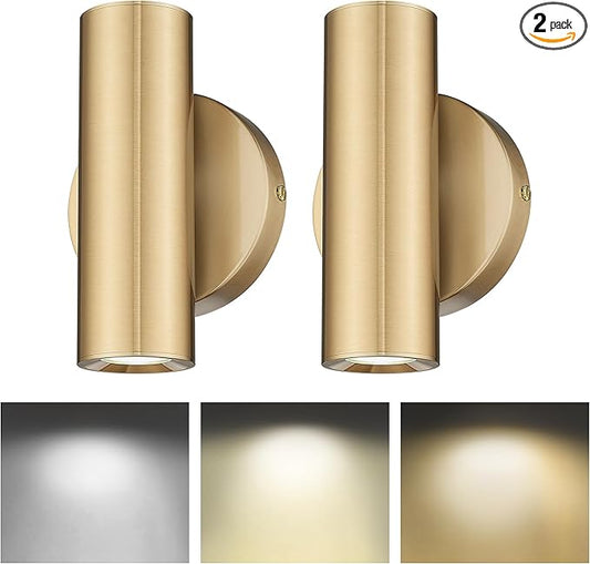 Wall Sconces Set of Two, 2-Light Brass Wall Sconce, Indoor Up and Down Wall Lamp, Wall Light for Bedroom Bathroom Stair Hallway, WL4830-2W-BB-2pk
