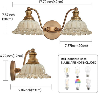 Vintage Vanity Light Brushed Brass 2 Light Vanity Lights for Bathroom Vanity Light Fixtures