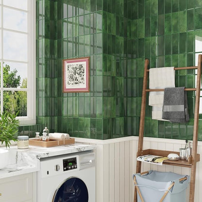 CRE8TIVE 4 Sheets Green Straight Linear Peel and Stick Backsplash Stick on Tiles for Kitchen Bathroom Green Wall Tile Stickers Waterproof 12"x12" Renter Friendly Self Adhesive Kitchen Backsplash Tiles
