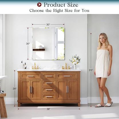 Frameless Bathroom Mirror, 30"x30" Beveled Bathroom Vanity Mirror | Wall Mount Mirrors for Vanity Bedroom Entryway Living Room Hangs Horizontally or Vertically
