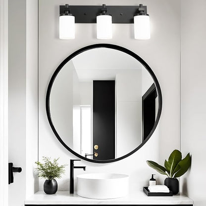 LOUSACE 3 Light Bathroom Vanity Lights Matte Black Bathroom Lighting Fixtures Over Mirror with Opal White Glass Shades, Wall Fixture Vanity Lighting