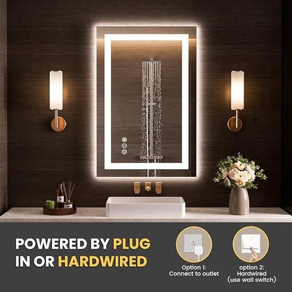 LOAAO 28"X34" LED Bathroom Mirror with Lights, UL Listed | Anti-Fog, Dimmable, 3 Color Temperature, Backlit + Front Lit, Memory Function, Tempered Glass