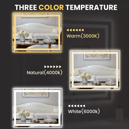 LOAAO 50"X40" LED Bathroom Mirror with Lights, UL Listed | Anti-Fog, Dimmable, 3 Color Temperature, Backlit + Front Lit, Memory Function, Tempered Glass