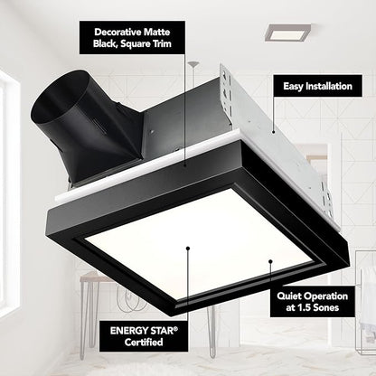 Broan® 110 CFM Decorative Bathroom Exhaust Fan with LED Light and Matte Black Trim, ENERGY STAR® certified