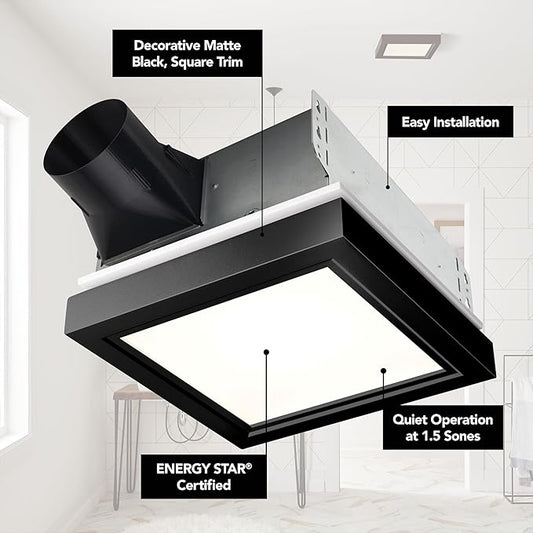 Broan® 110 CFM Decorative Bathroom Exhaust Fan with LED Light and Matte Black Trim, ENERGY STAR® certified
