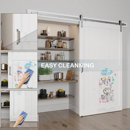 48''x84'' Sliding Barn Door with 8 Ft Brushed Nickel Hardware Kit | Pre-Drilled Holes Easy Assembly - Include Installation Manual, Water-Proof PVC Surface, H-Frame, White