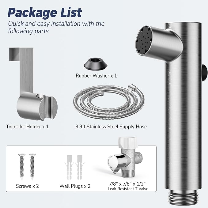 Stainless Steel Handheld Bidet Sprayer for Toilet, Stepless Water Pressure Control, Gentle Toilet Jet Spray with Leak-Proof Bidet Hose, Ideal for Feminine Hygiene, Cloth Diaper, Pet Cleaning