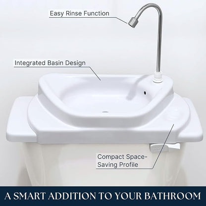 Sinkology SinkPositive GreenFlow Toilet Tank Sink, Water Saving Retrofit | Turns toilet tank lid into a handwashing sink, no plumbing needed, reuses rinse water, small bath saver