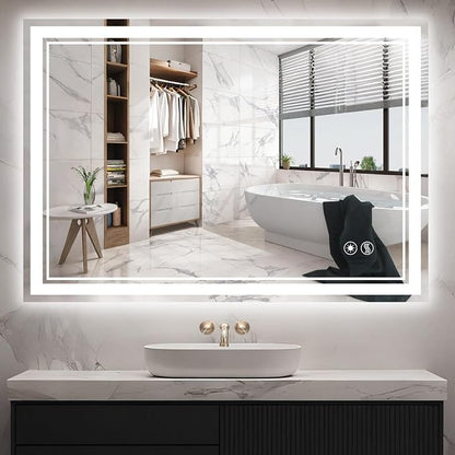 28“ x 40” LED Bathroom Mirror Fogless LED Mirror for Bathroom Dimmable 3 Colors Lights Smart Vanity Mirror Touch Sensor Home Decor Wall Mounted Horizontal/Vertical