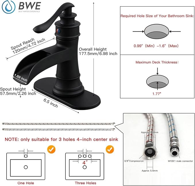 BWE Waterfall Bathroom Faucet Oil Rubbed Bronze Single-Handle One Hole Sink Faucet Farmhouse Bath Vanity Lavatory Restroom Faucets Antique